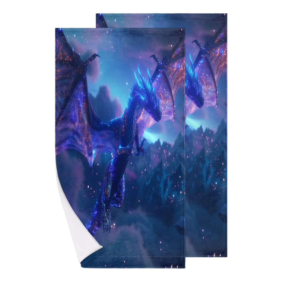 Xopovanx Bathroom Hand Towels Dragon in Galaxy Set of 2 Soft Absorbent Decorative Face Towel for Home, Bath, Spa, Gym, Camping, Yoga, Swim, Kitchen