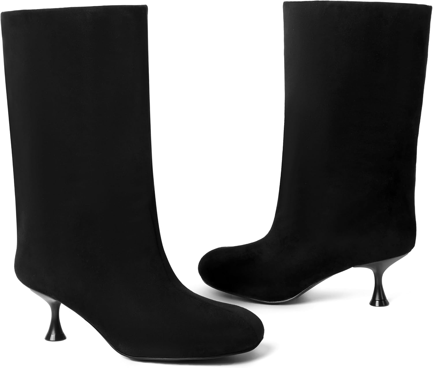vivianly Women's Mid Calf Wide Calf Boots Suede Kitten Heel Slip-on Booties & Ankle Boots Comfortable Close Toe Short Boots for Formal Daily Wear