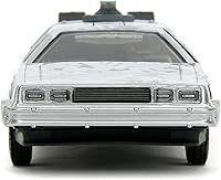 Vista 6 de DMC Delorean Time Machine Brushed Metal (Frost Version) Back to The Future (1985) Película Hollywood Rides Series 1/32 Modelo de auto fundido a