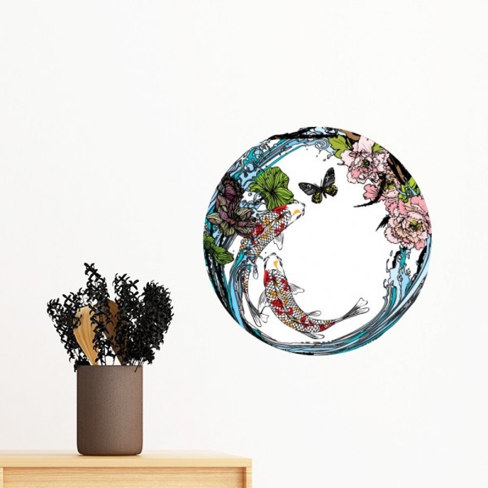 Papier peint DIY amovible carpe lotus 100cm sticker repositionnable grand format