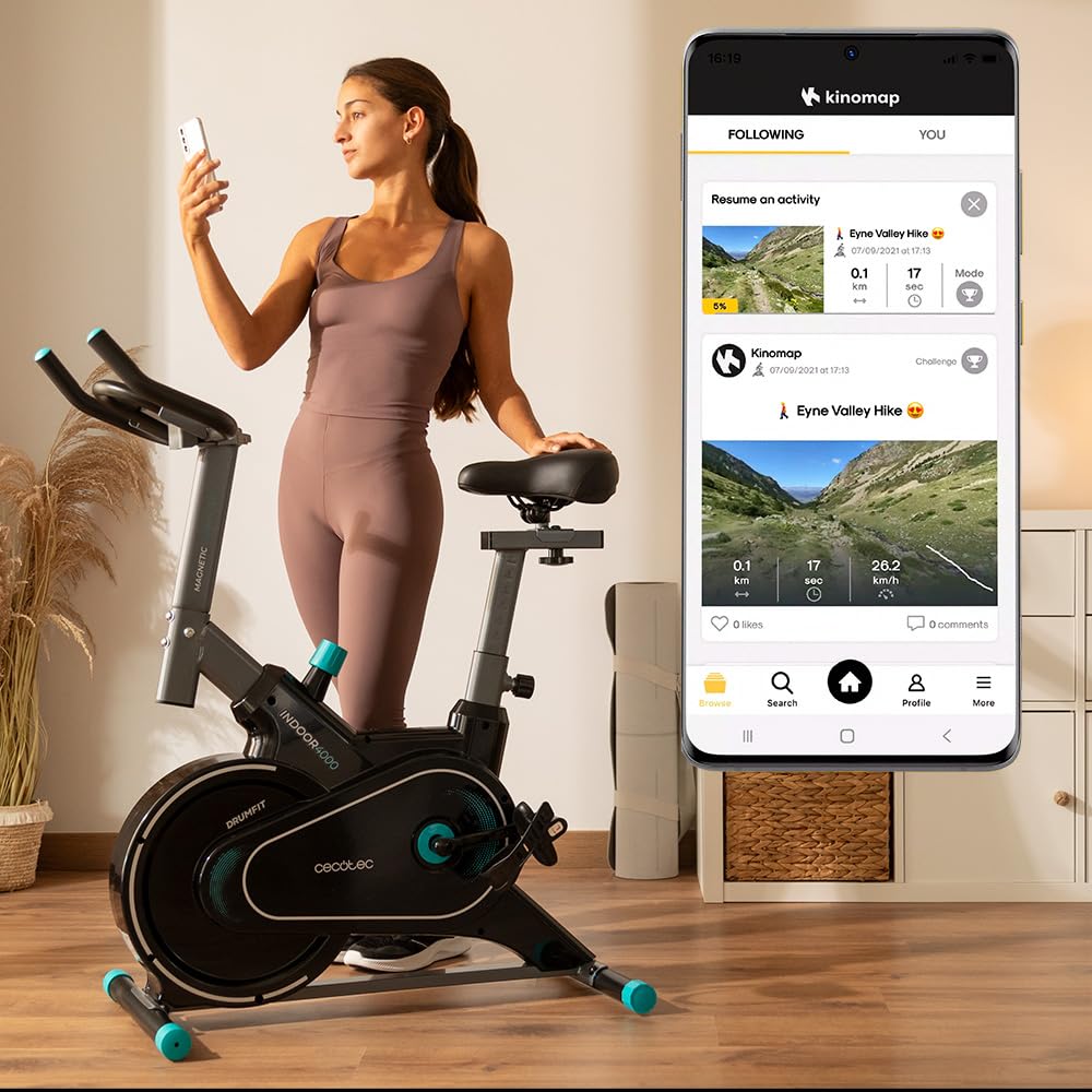 Cecotec Cyclette da Casa Drumfit Indoor 4000 Magnetic Connected | Volano d'Inerzia Da 4 kg, Resistenza Regolabile Manualmente, Regolazione Resistenza Automatica per Percorso, Dispositivi