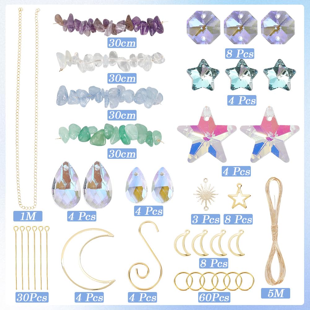 SUNNYCLUE 1 Box DIY 4 Sets Suncatcher Making Kits Sun Catchers Kit Moon Suncatchers Amethyst Kyanite Green Aventurine Opalite Chip Beads Hanging Sun Catcher for Windows Home Garden Party Wedding Decor - Image 2
