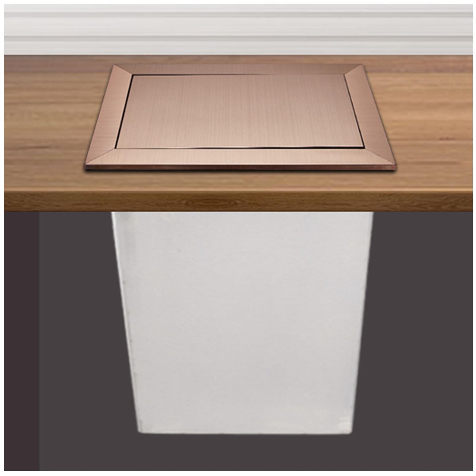 TIANQIHAO Trash Grommet Swing Trash Can Lid, 304 Stainless Steel Built-In Countertop Trash Bin Lid, Balance Flap Cover For Restaurants,Rose Gold-Lid + bucket