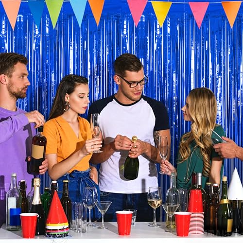 Image of ZATAYE 12 Pack Dark Blue Foil Curtain Streamer Decorations | Dark blue, Metallic Foil, 3.28 x 7.05 FT, Tinsel Backdrop, Foil Curtain Streamer, Party Decorations