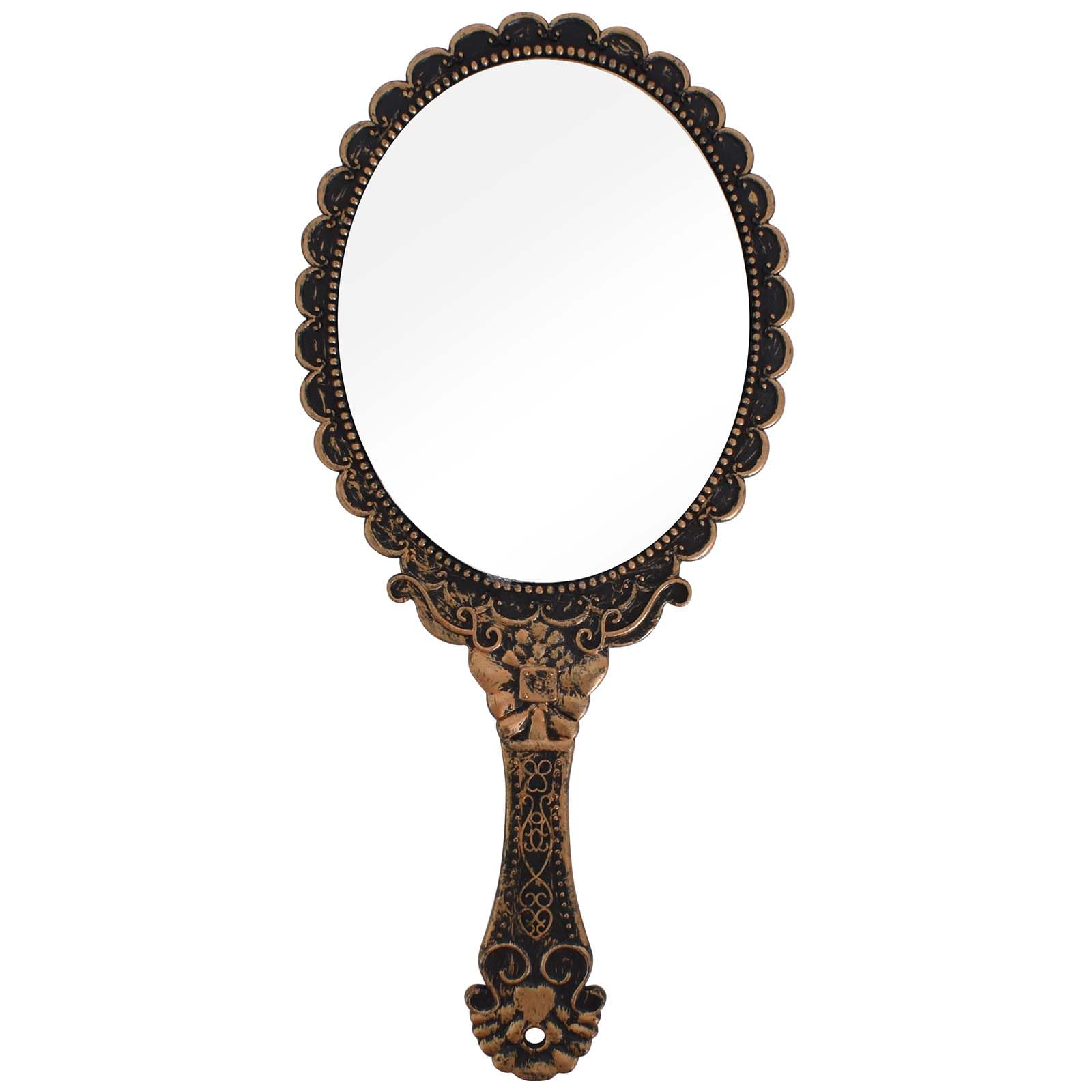 Tibapla Espejo de Mano Vintage, Espejo de Mano con Mango, Espejo de Mano Ovalado Bronce, Espejo de Maquillaje Portátil, Espejo de Plástico para Peluquería, Maquillaje, Hogar, Viajes