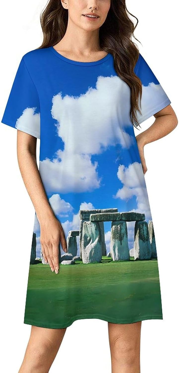 Mysterious Stonehengee in UK Womens Nightgown Short Sleeve Sleepshirts Loungewear