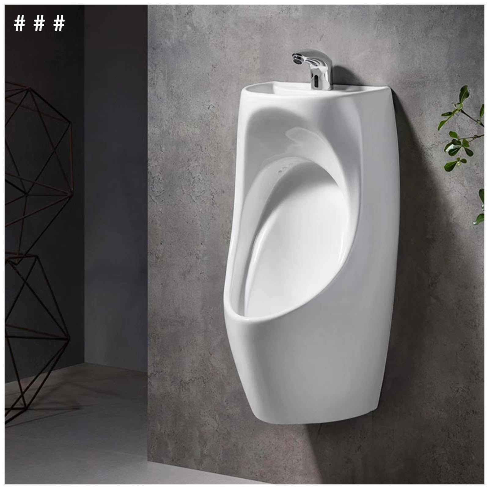 Urinarios para hombre a prueba de derrames con grifo y lavabo, urinario de cerámica para adultos de montaje en pared, ideal para baños, hoteles, centros comerciales y baños públicos.