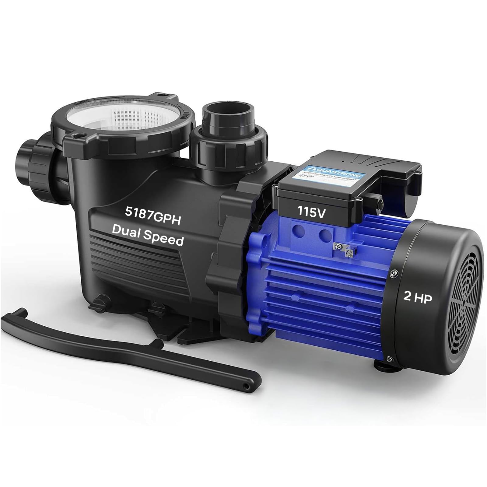 Aquastrong 2HP In/Above Ground Pool Pump, Dual Speed, 115V, 5186GPH, High Flow, Powerful Self Primming Swimming Pool Pumps with Filter
