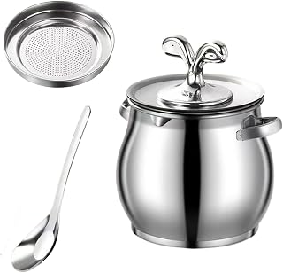 Grease Storage Container, Stainless Steel Bacon Fat Catcher with Strainer and Spatula for Kitchen Cooking, Oil Separator for Frying, Baking, Grilling, Food Prep