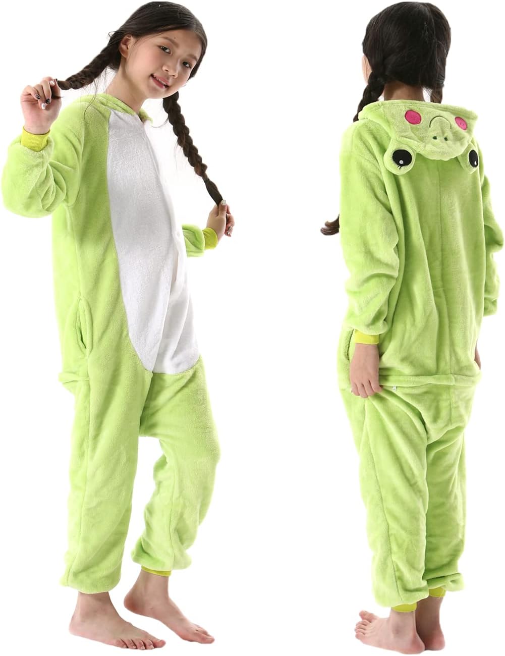 SimZoo Kids Animal Pajamas, Boy Girls Frog Cosplay Costume Sleepwear, One-Piece Unisex Homewear 3-11Y - Image 3