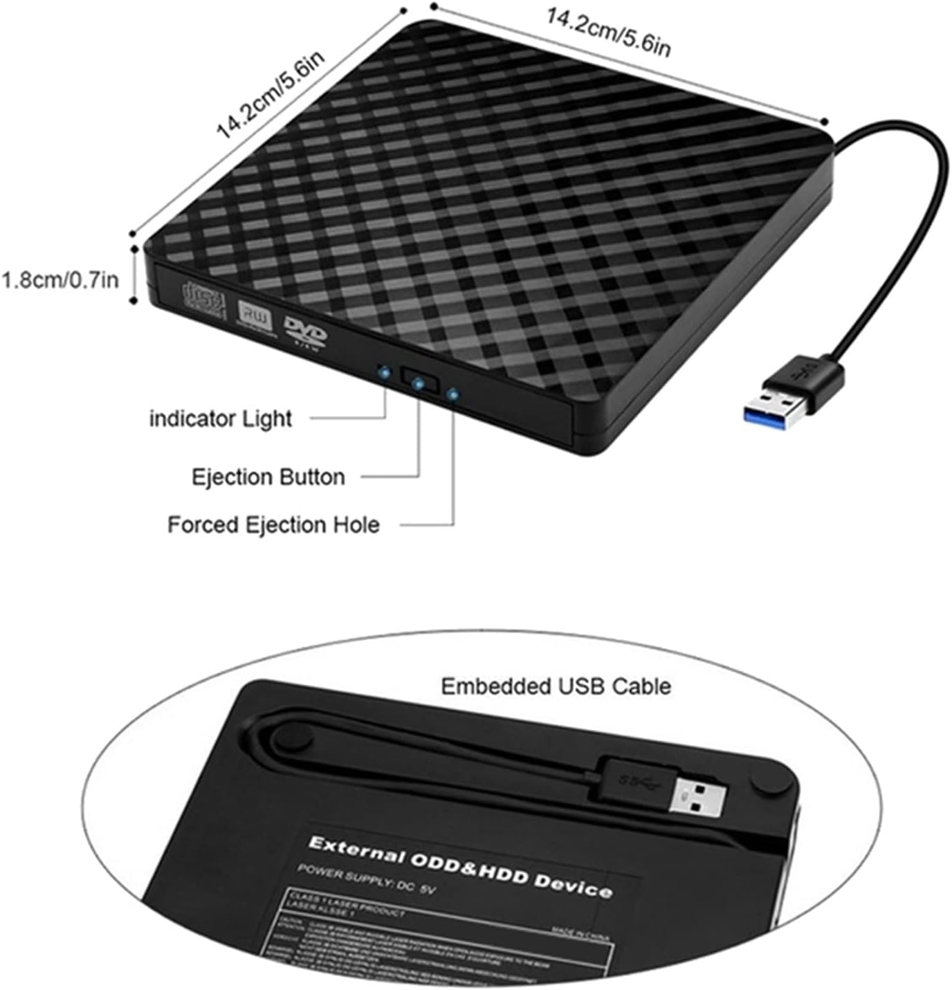 Portable DVD Players External CD DVD Drive USB 3.0 and Type-C Portable CD DVD +/-Rw Drive Reader DVD/CD ROM Burner Rewriter DVD Drive