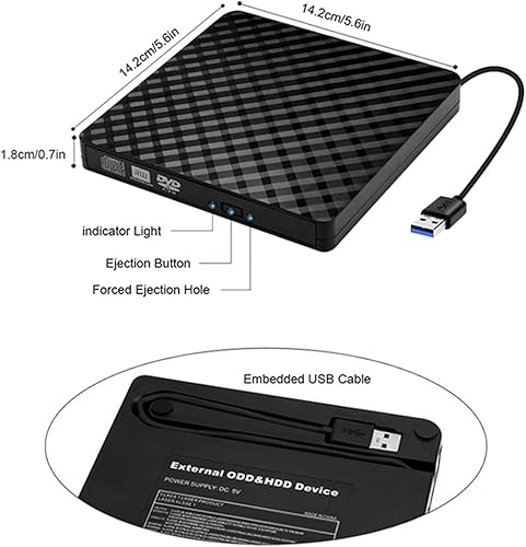 Miniatura 2 de Reproductor de DVD portátil Unidad externa de CD DVD USB 3.0 y Tipo-C CD portátil DVD +-Rw lector de unidad DVDCD ROM quemador Reescritor Unidad
