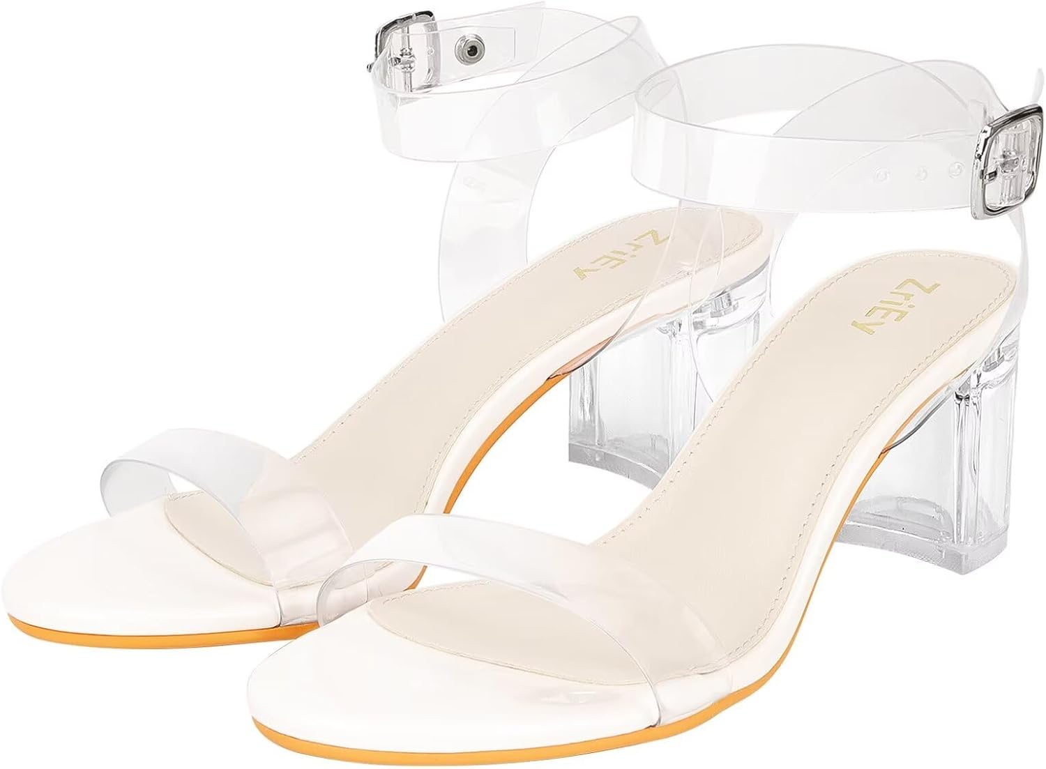 ZriEy Women's Clear Heels Strappy Chunky Block Heeled Sandals 2.2 Inch Open Toe Adjustable Ankle Strap Pump Sandals for Weddings Parties Daily Wear - Image 7