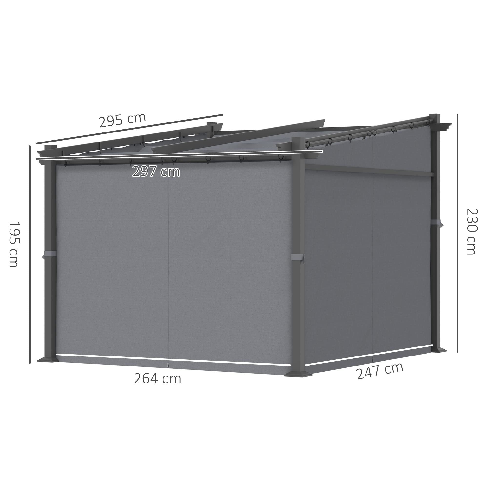 Outsunny Pergola 2,97 x 2,95 m Pavillon hydrofuge avec toit solaire et parties latérales, abri de terrasse, meubles de jardin, polyester gris foncé