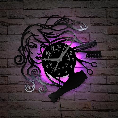Reloj de pared para peluquería, 7 tipos de LED de color de 12 pulgadas, para peluquería, salón de belleza, silencioso, sin tictac, moderno,