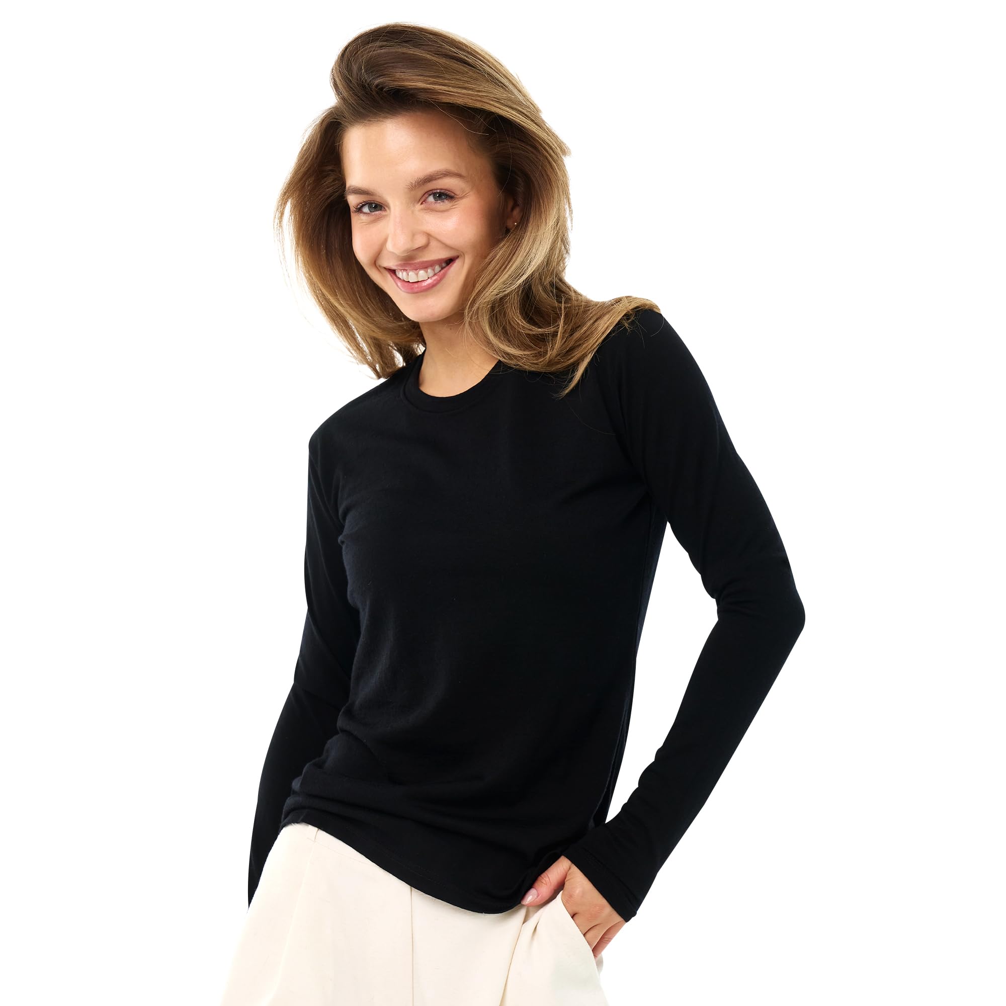 Merino Wool Base Layer Women - 100% Merino Wool Shirt Women Thermal Underwear Long Sleeve T-Shirt for Hiking