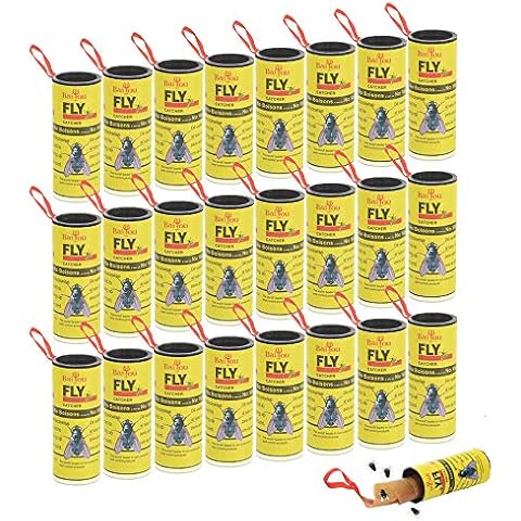 BaiYou Fly Paper Fly Strips Fly Catcher Strips Sticky Fruit Fly Trap for House Indoor Outdoor Use (24 Pack) Cover