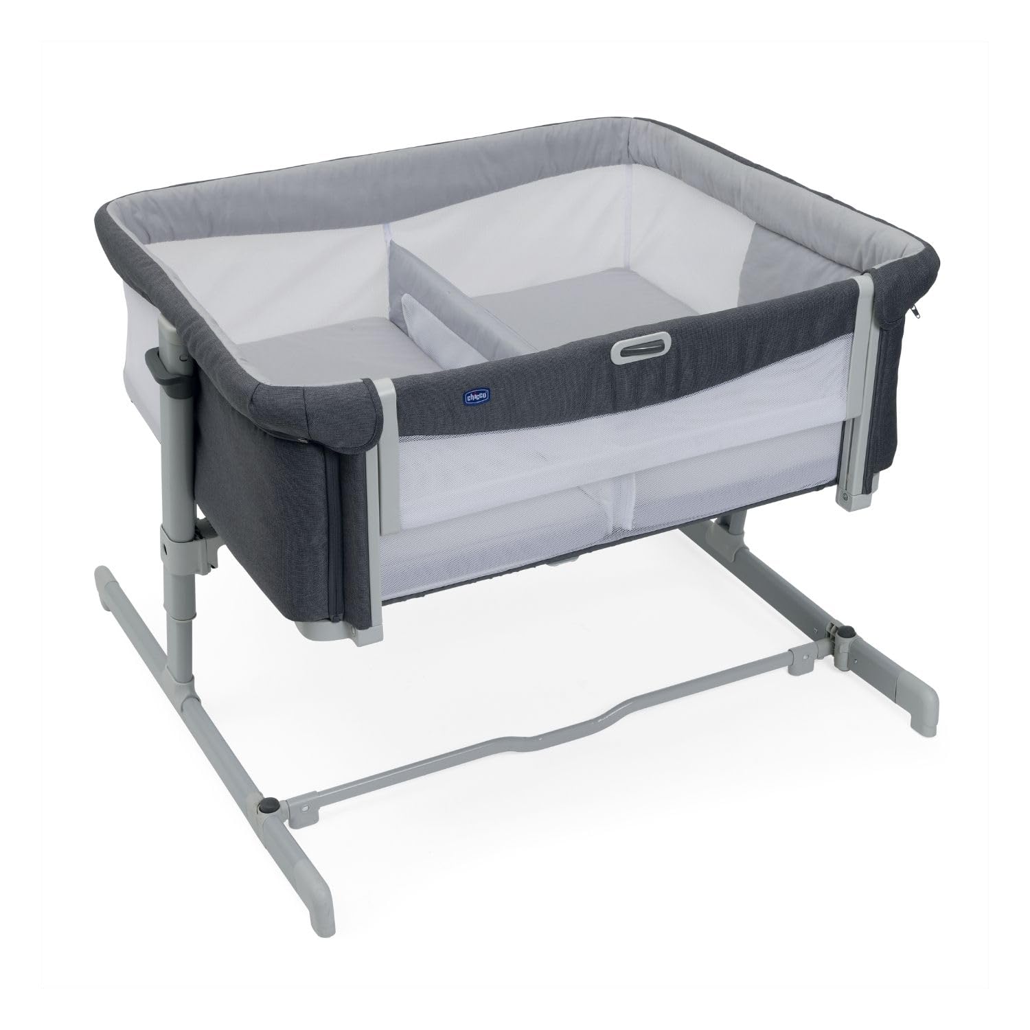 Chicco Next2Me Twins, Berceau Bébé Cododo pour Jumeaux, 2 Matelas, Rail Ouvrable à Une Main, 11 Niveaux de Hauteur, Barrière de Séparation avec Inserts en Filet, Berceau Double, 0-​6 Mois