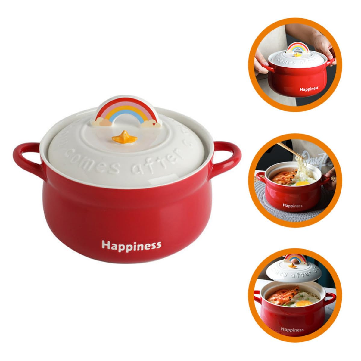 BETOOKY Tazón de Ramen con Tapa de Cerámica Roja, Cuenco para Sopa y Fideos, Diseño Decorativo y Apto para Cocina en Casa y Hoteles