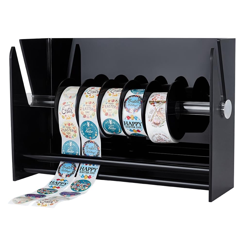 PH PandaHall Grande Distributore di Etichette per Rotoli di Adesivi 32x23x14cm Supporto Organizzatore per Rotoli di Adesivi in Acrilico Nero per Ufficio Magazzino e Negozi al Dettaglio