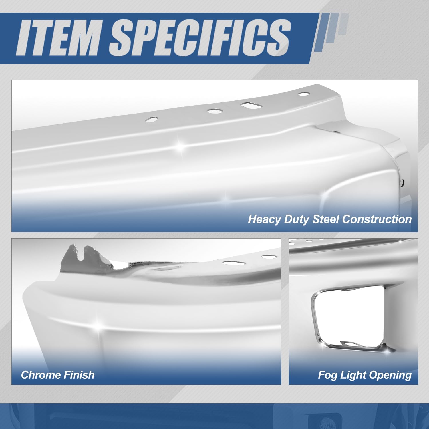 Auto Dynasty Front Bumper Face Bar Compatible with 2014-2021 Toyota Tundra, Passenger Right Side Bumper Cover End Cap with Fog Light Cutouts, Non Parking Sensor Cutouts, Polished Chrome