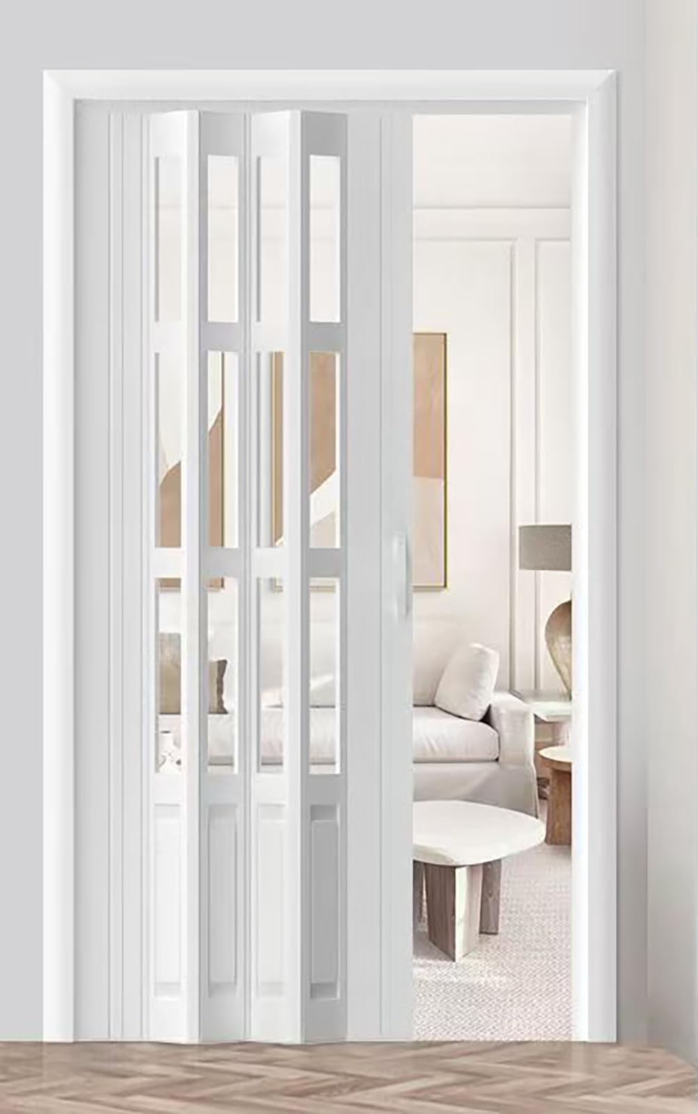 Porta pieghevole a fisarmonica in PVC, porte interne retrattili per cantina, ufficio, camper e divisori, ideale per grandi aperture e docce, design salvaspazio