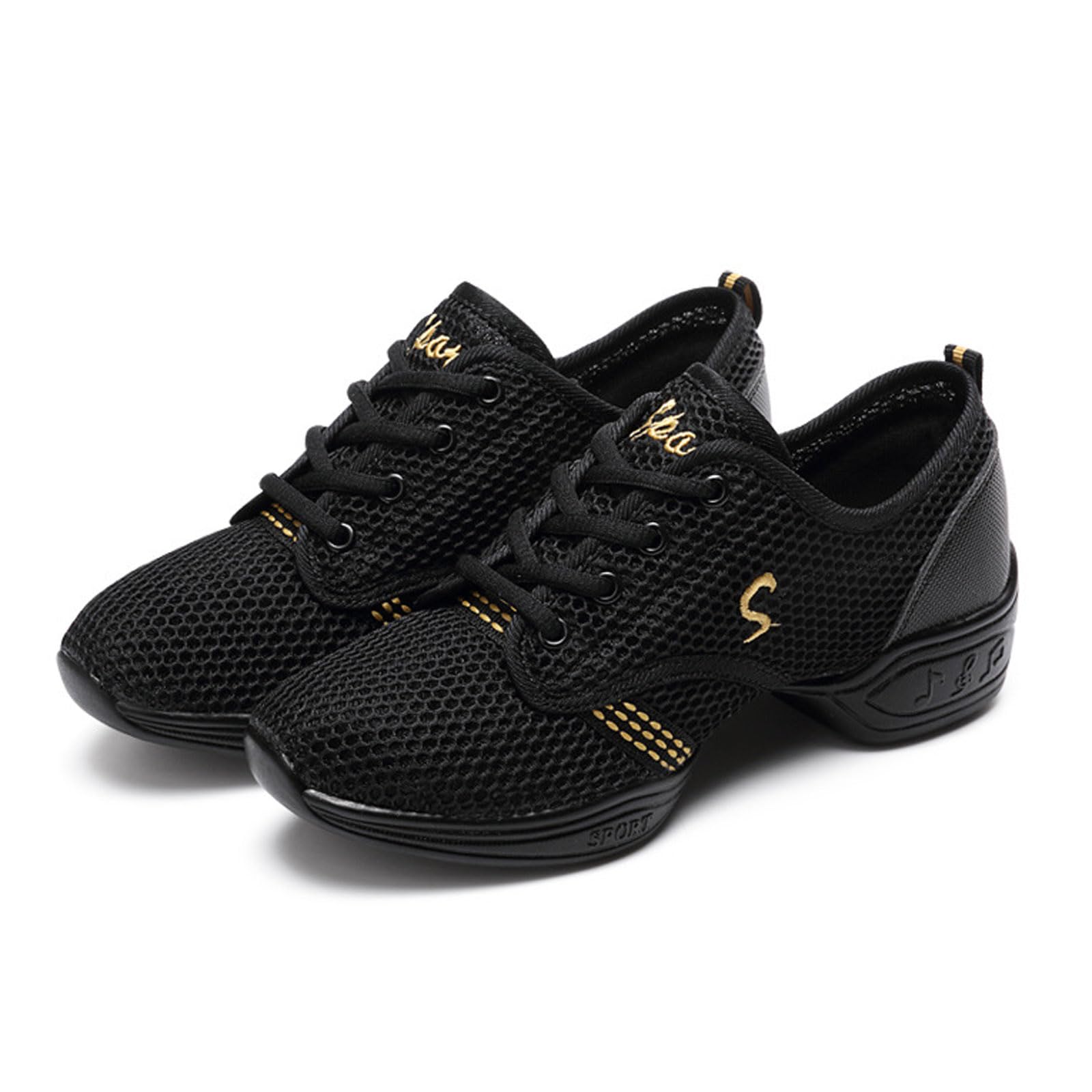 Women's Dance Sneakers - Mesh Split Sole Jazz Latin Ballroom Casual Shoes, Lightweight, Breathable