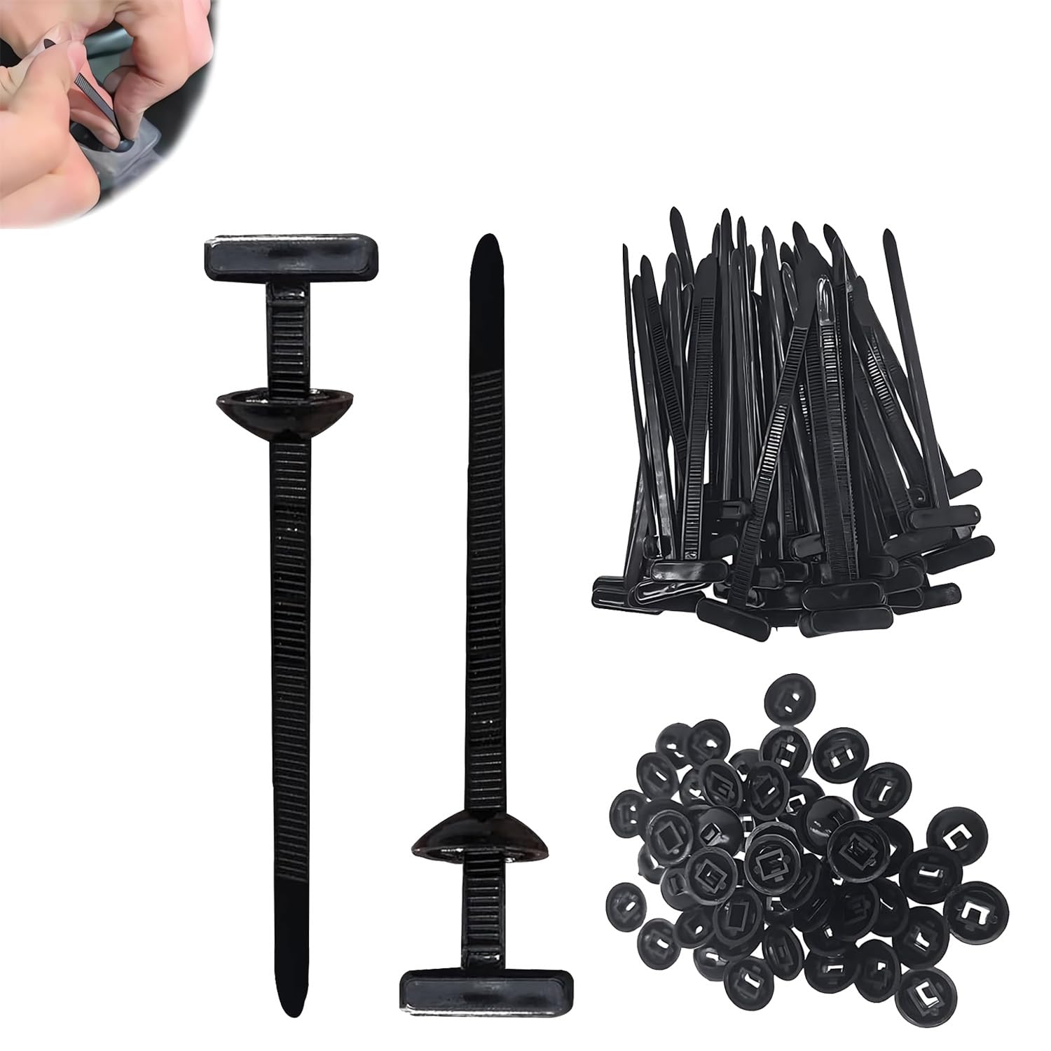 100PCS Releasable Zip Ties with Pin & Button - Heavy Duty Nylon Self-Locking Cable Ties, UV Resistant for Automotive Repair, Car Body Fastening