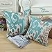 CaliTime High Class Throw Pillow Cover Case for Couch Sofa Home Decoration Vintage Ikat Style Applique Embroidered 18 X 18 Inches Teal & Light Taupe