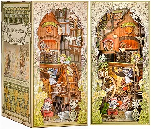 CUTEBEE DIY Book Nook Dollhouse Kit with Dust Cover,Bookshelf Insert DIY Miniature House Kit Booknook Bookend Model Build Creativity Kit Decor Alley with LED Light (Rose Detective Agency)