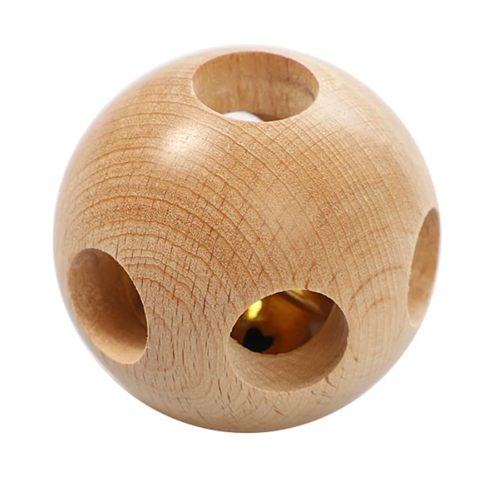 Ttnmrc One Color Montessori Wooden Bell Rattle Ball - Natural Beechwood Sensory Toy, Auditory & Tactile Development Ball With Bell
