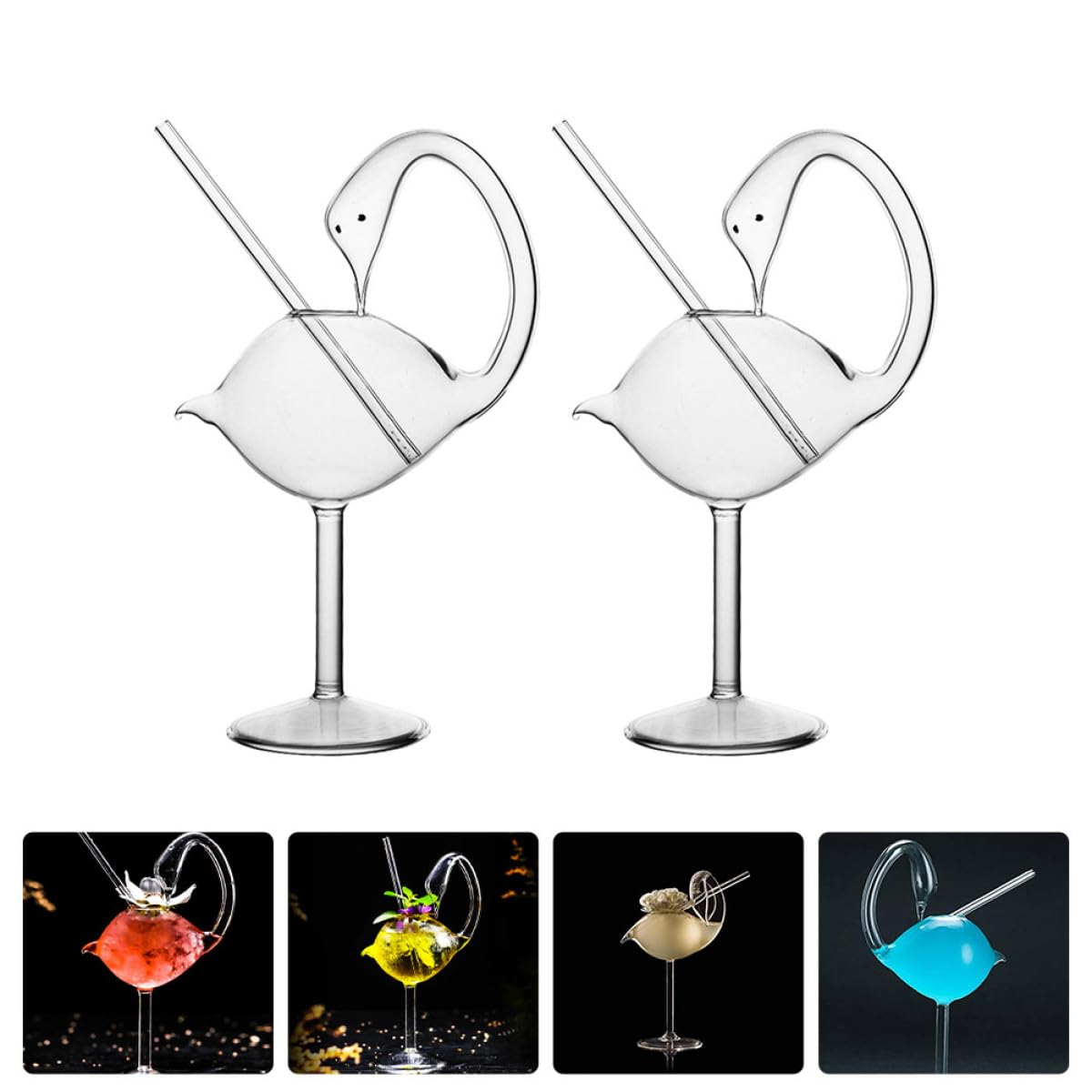 Cabilock 2 piezas Vasos de Cóctel Forma de Cisne Diseño Copa Delicada para Whisky y Fiesta Casa Bar Elegante Resistente Transparente