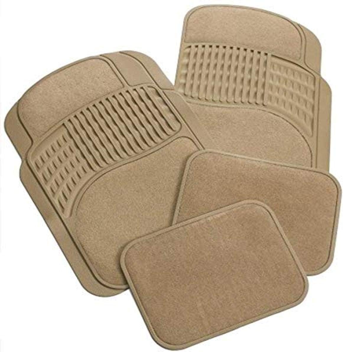 Rubber Queen 70513 Rubber Bordered Carpeted 4 Piece Floor Mats - Beige