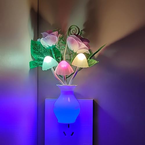 Miniatura 6 de AUSAYE - Paquete de 3 luces nocturnas con sensor, luz enchufable para pared en forma de rosa y flor, lámpara de ahorro de energía, luz nocturna de