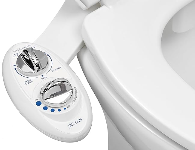 LUXE Bidet NEO 185 - Self-Cleaning, Dual Nozzle, Non-Electric Bidet Attachment for Toilet Seat, Adjustable Water Pressure, Rear and Feminine Wash (White) - White