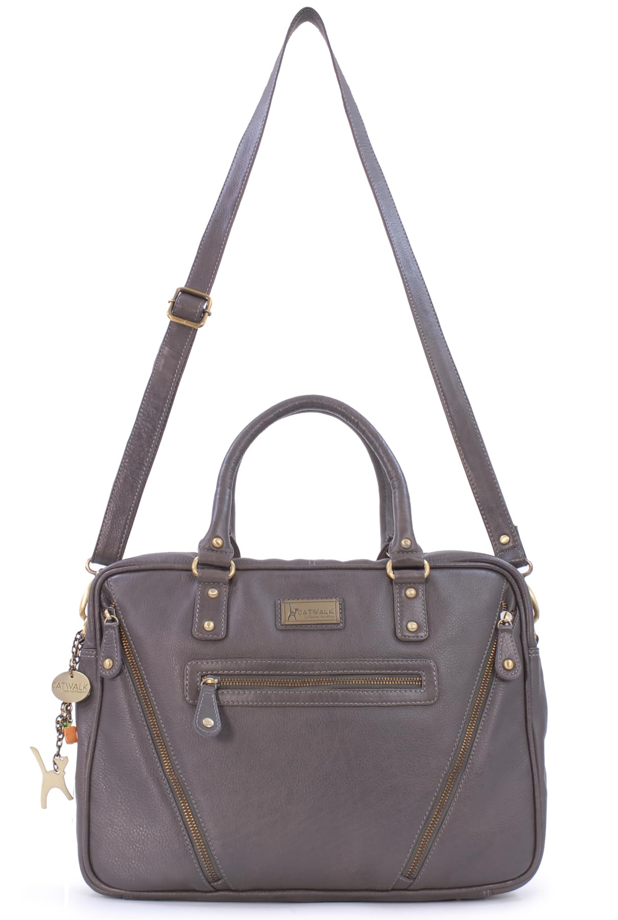 Catwalk Collection Handbags - Bolso de Hombro de Piel con Correa Bandolera - Bolso Tote Grande para Trabajo - Maletín A4 - Sienna