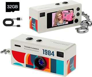 ミニデジタルカメラ FHD 1080P 動画・写真撮影 選べる 9 色 トイカメラ レトロカメラ コンパクトデジカメ キーチェーンカメラ 32GB メモリーカード付属 LED 補助ライト Type-C 充電 軽量小型 赤・黄・青・白黒ピクセルフィルターやフィルムシミュレーションなど、20 種クリエイティブフィルター搭載 首から下げたりリュックに取付たりするのに最適 日本語の取扱説明書付き