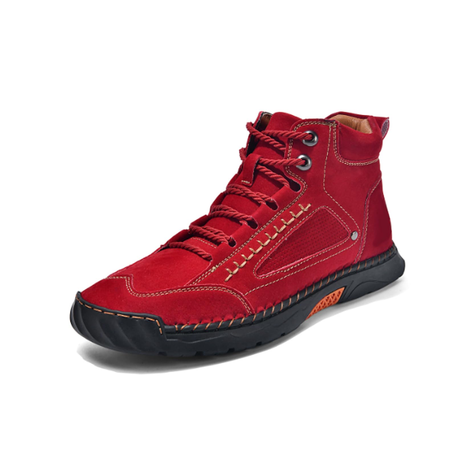 Men's Casual Leather Sneakers Handmade Mid-top Anti Slip Breathable Lightweight Outdoor Chukka Ankle Boots for Driving Walking