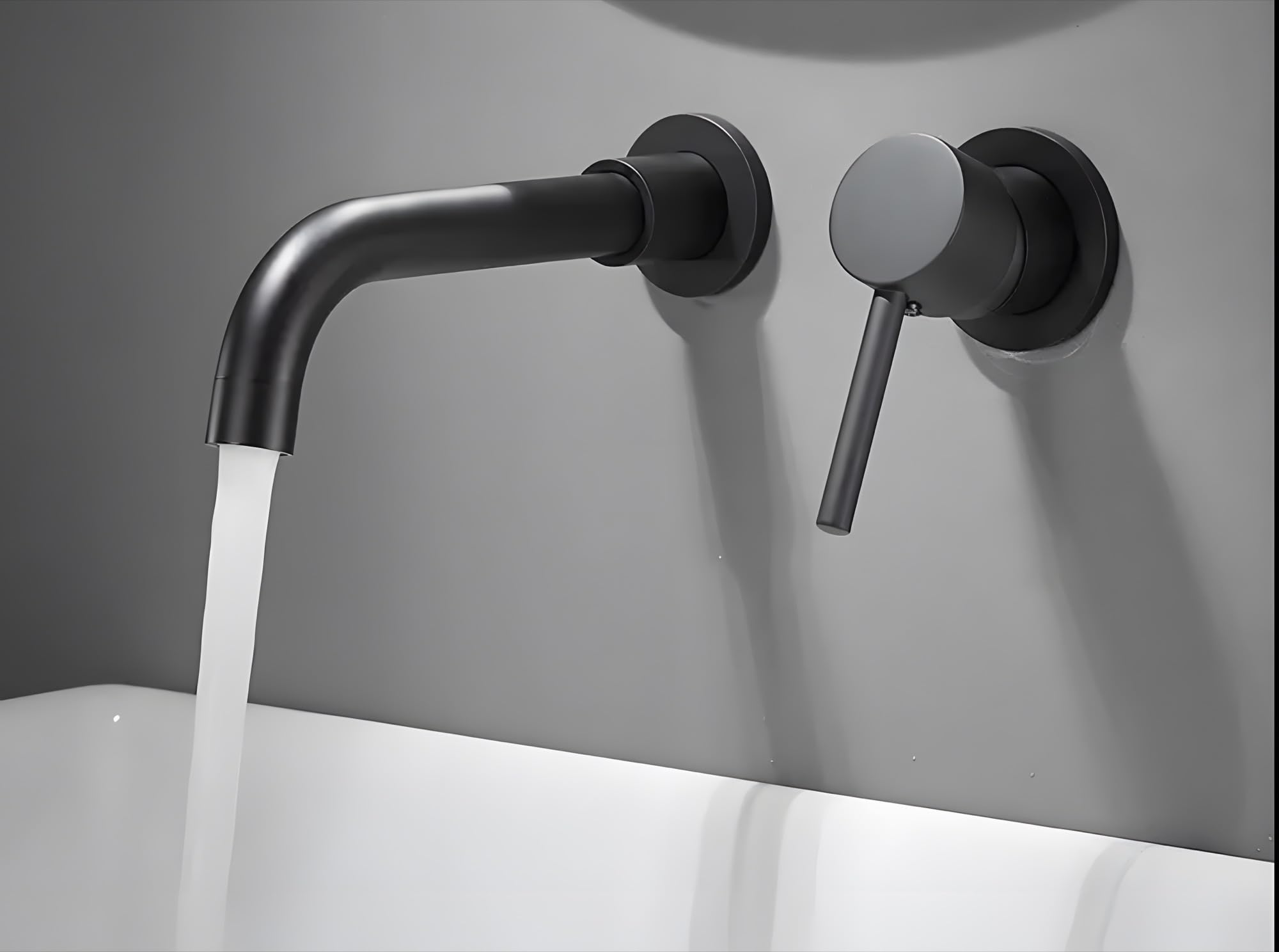 24x7 eMall SS Black Mixer Hot and Cold Basin Tap Faucet Basin Mixer Wall Mounted Mixer with Concealed Parts, for Bathroom Wash Basin Matt Black -19.5cm