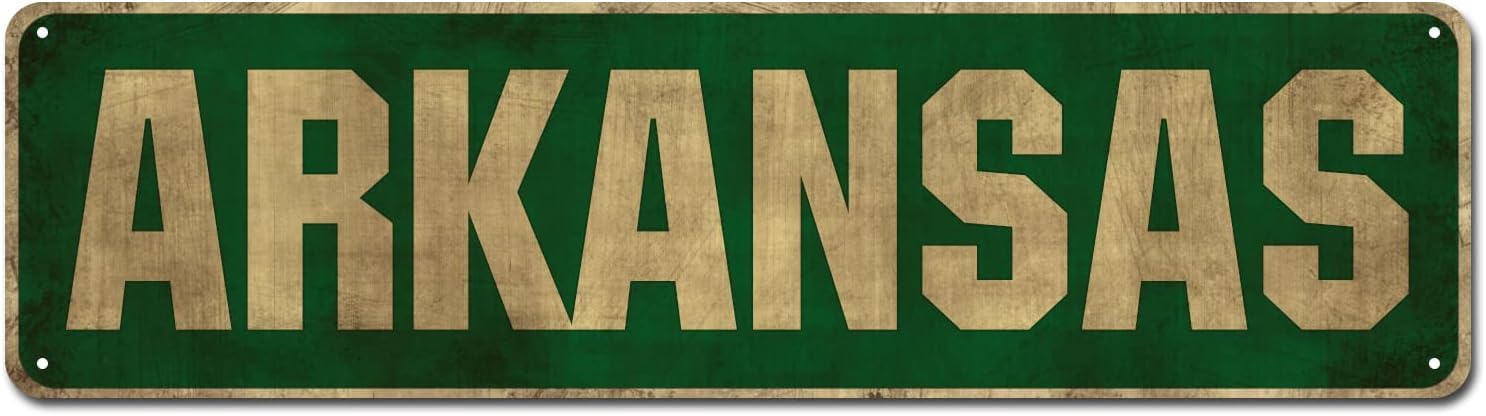 Peiyeety A008 Arkansas Vintage Metal Tin Sign, Rustic State Style Wall Art, Waterproof Hanging Plaque For Garage, Sturdy Decor For Den Spaces, Classic Retro Ornament For Regional Areas 4X16 Inch