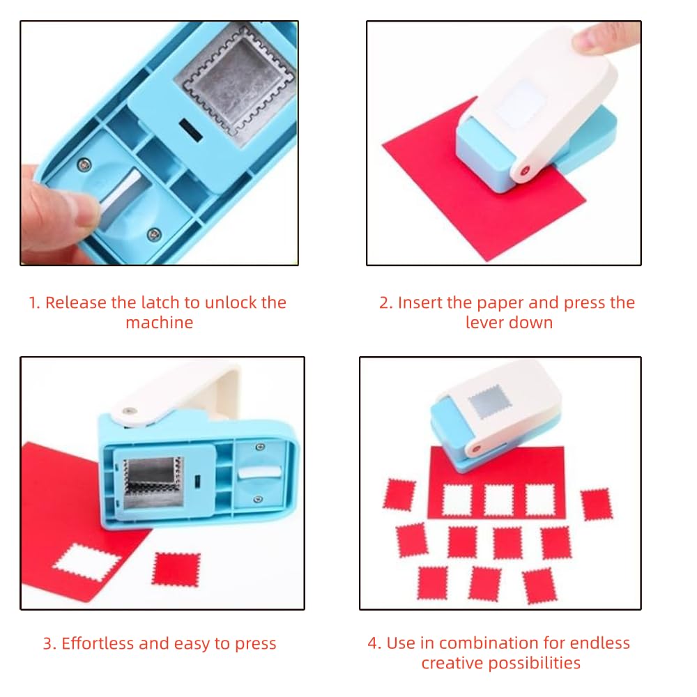 Perforadora de sellos postales, sello de acción de palanca rectangular, perforadora de papel cuadrada para manualidades de papel, álbumes de recortes, manualidades, 1 x 0.83 pulgadas rectangular