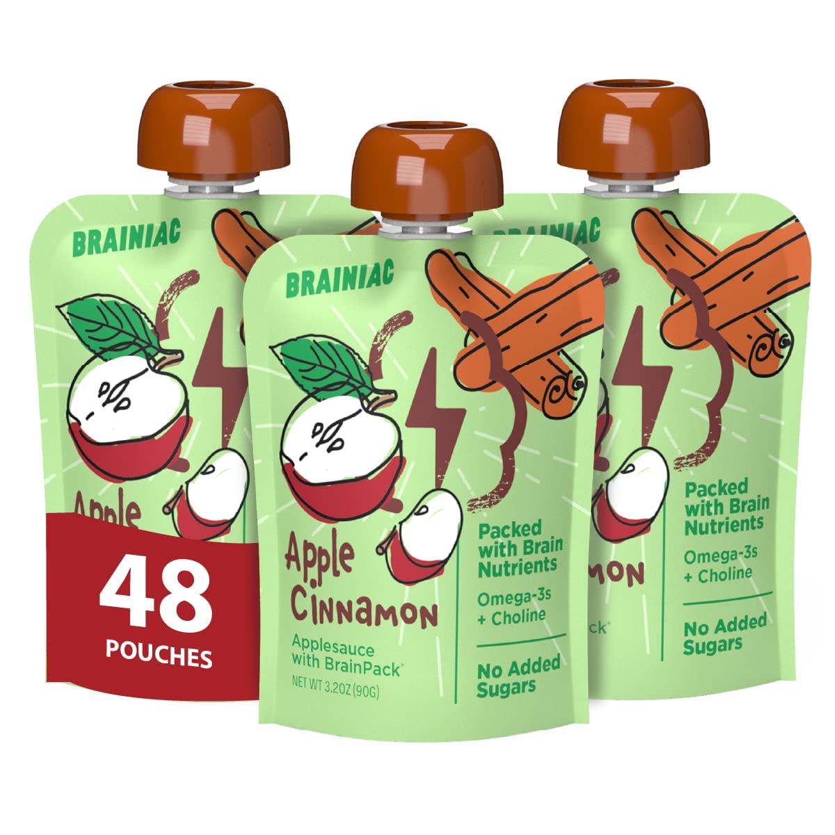 Brainiac Applesauce Pouches with Omega3s, Apple Cinnamon