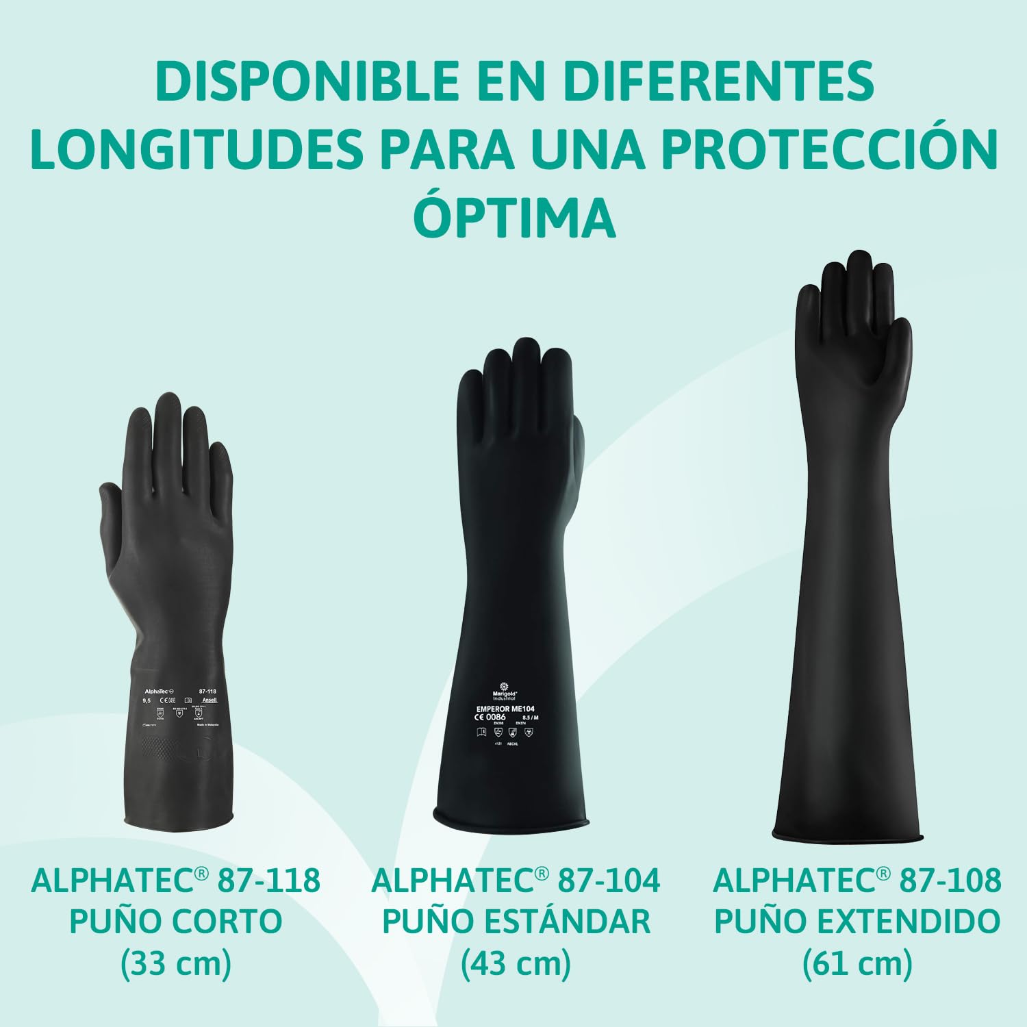 Ansell Guantes de látex de protección química AlphaTec 87-104, guantes de protección para las industrias mecánica y química, buena flexibilidad y elasticidad, 1 par, talla 8.5 (M)
