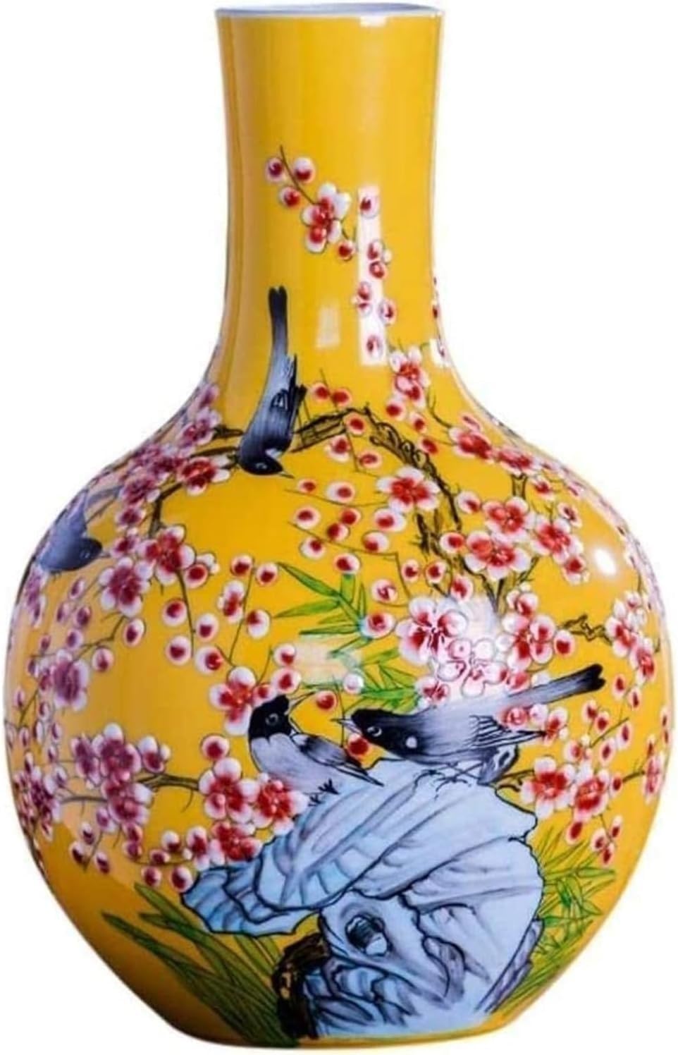 Vase Tabletop Ceramic Classical Lifelike Flowers and Birds for Dry Art Household Office Desktop