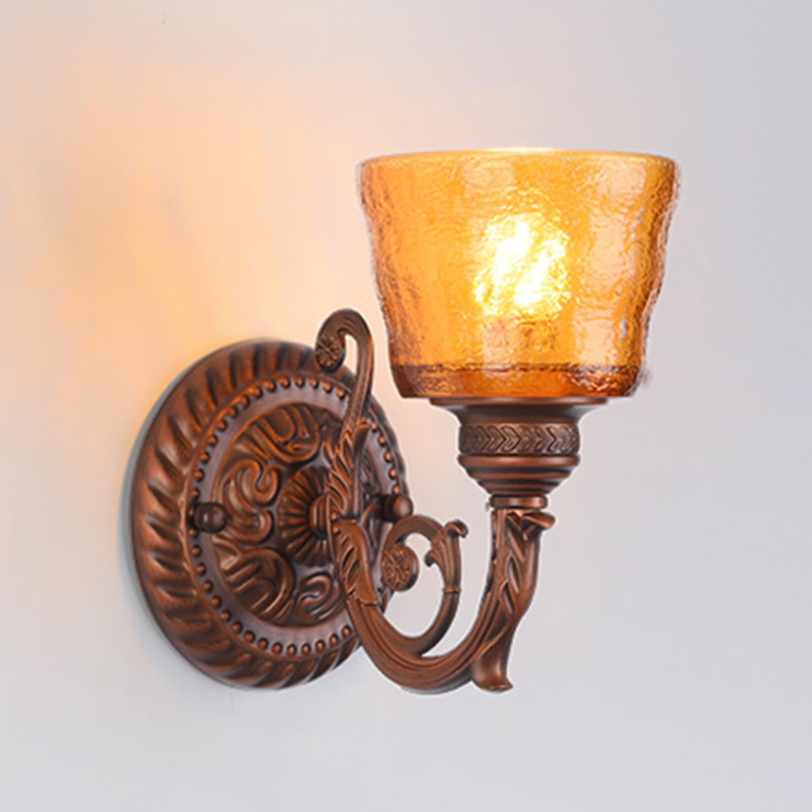 SXWNBIFH American Retro Style Wall Lamp Bedroom Bedside Indoor Decor Lighting Orange Glass Wall Sconce E14 Wall Lighting Fixture Metal Lamp Body Wall Light Hardwire Wall Mounted Lamp