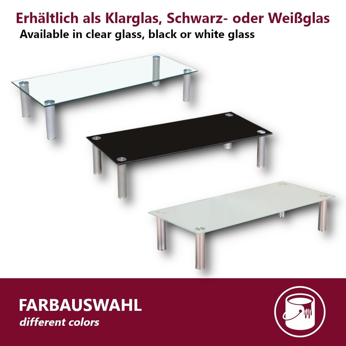 Euro Tische TV-Board TV-Rack Glas in 3 verschiedenen Größen & Farben - perfekt geeignet als Fernsehtisch oder Bildschirmständer, Klar-Glas - 70cm