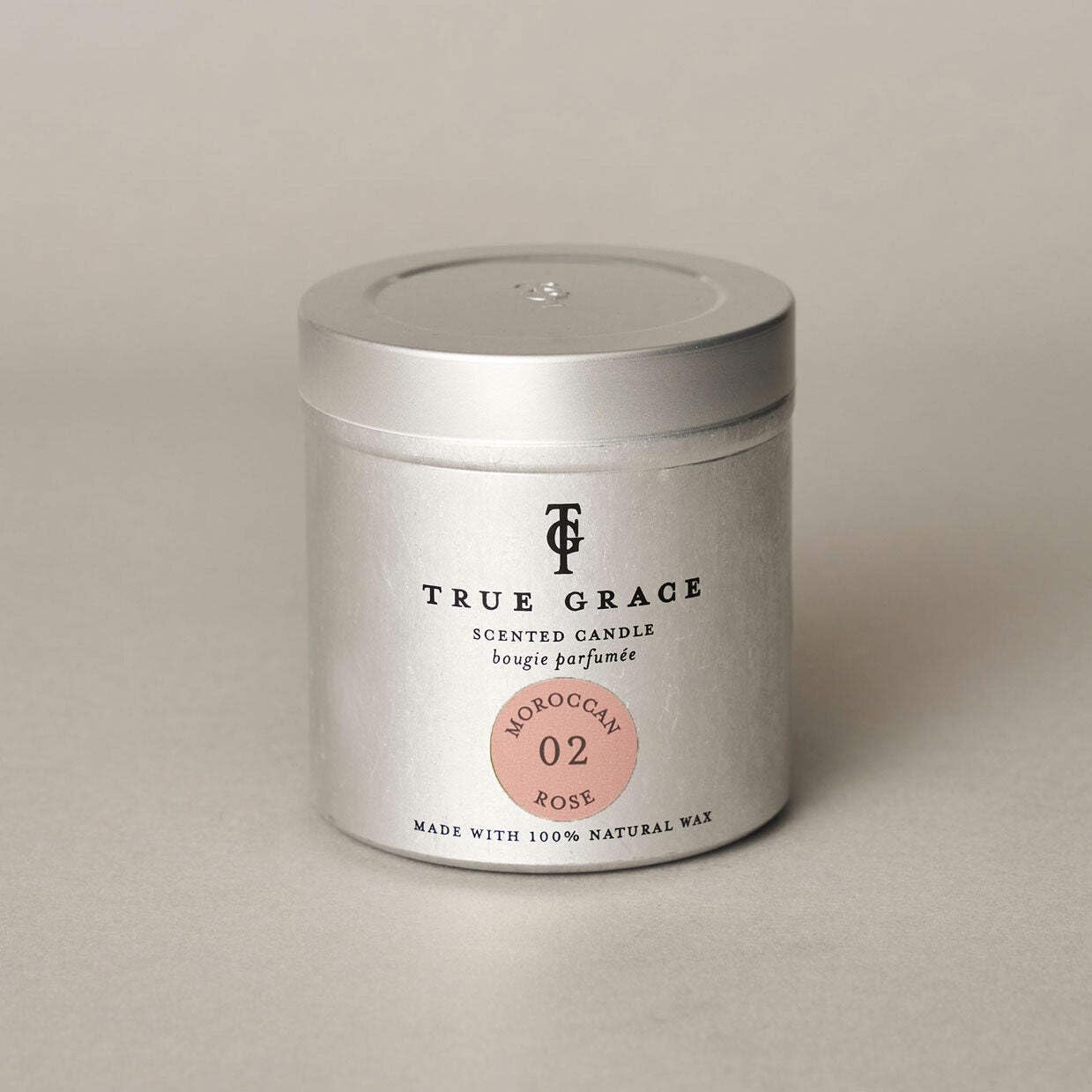 True Grace Moroccan Rose Tin Candle-Floral Decadent Scent, Natural Wax, 40hr Burn (250g)