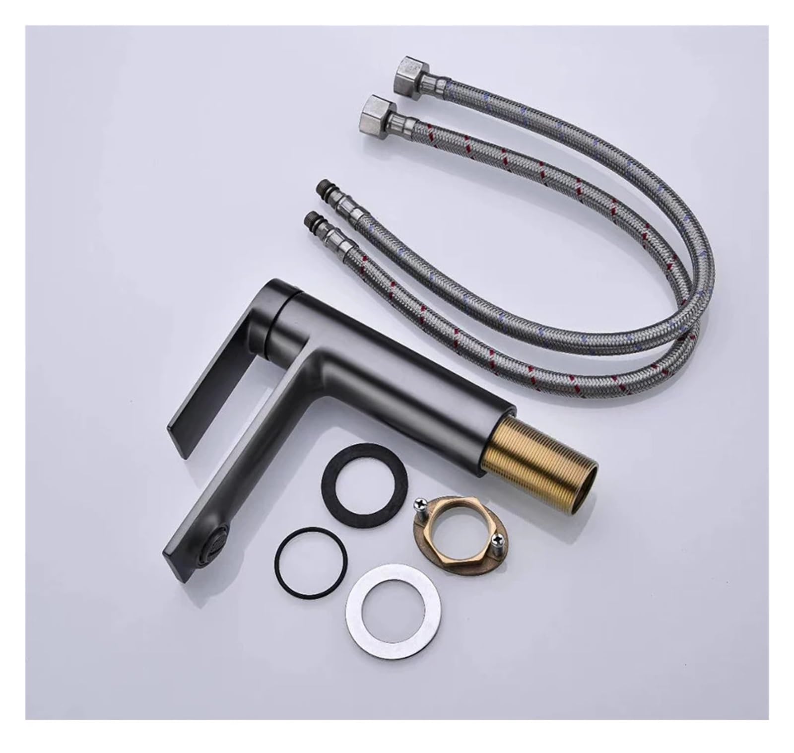 Bateria umywalkowa Bateria zlewozmywakowa Bateria z ciepłą i zimną wodą Jednootworowa bateria mosiężna szczotkowana Czarna(Chrome Faucet)