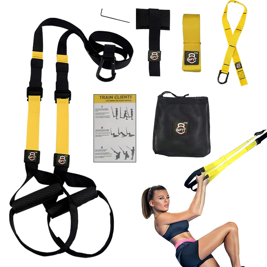 Polyester All in One Suspension Trainer Kit, Full Body Workout for Home, Gym, Outdoor Lightweight, Portable, Adjustable Resistance System for Muscle Building, Fat Burning, Improve Cardio