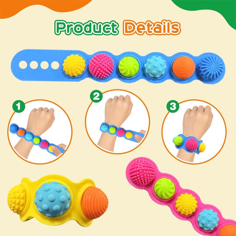 Sensory Toys Kids Fidget Bracelets: 3 Pack Wearable Sensory Toys with 18 Textures for Calming - Image 4